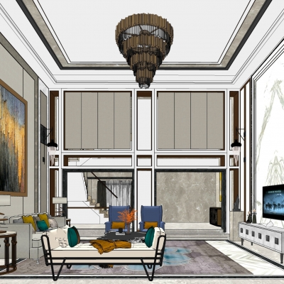 Neo-Chinese Style Affordable Luxury Style Villa Lobby