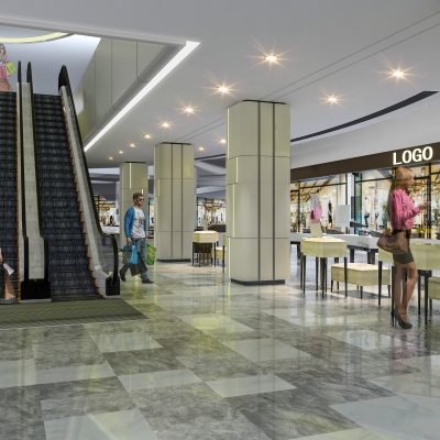 Escalator room of modern shopping mall