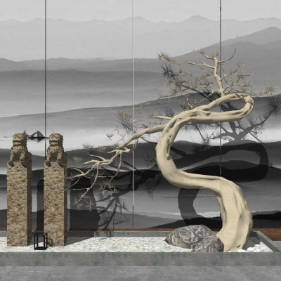 New Chinese-style landscape sketch of dead tree stone pile