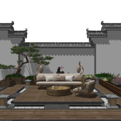 New Chinese Gardening Sketch Terrace Landscape