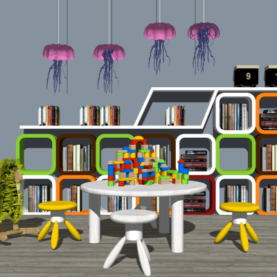 Modern Children's Bookshelf Table and Chair Combination