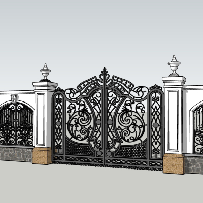 European-style wrought iron gate wall