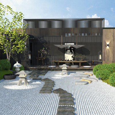 Japanese-style dry landscape courtyard