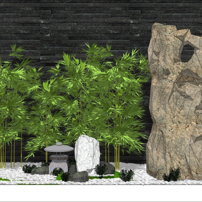 Chinese bamboo rockery pebble gardening sketch