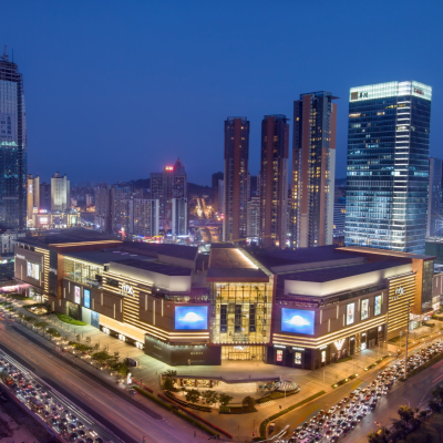 Modern shopping center bird's eye view of the night