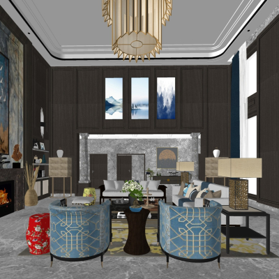 Neo-Chinese Style Affordable Luxury Style Villa Lobby