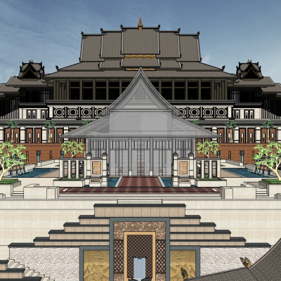 Chinese-style pavilions and halls