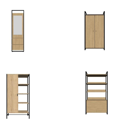 Modern solid wood wardrobe bookshelf combination