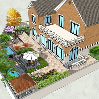 European style villa courtyard view