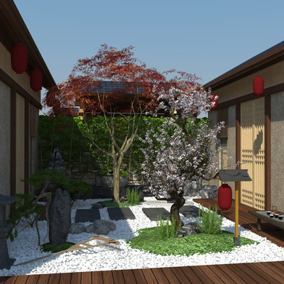 Japanese-style dry landscape courtyard