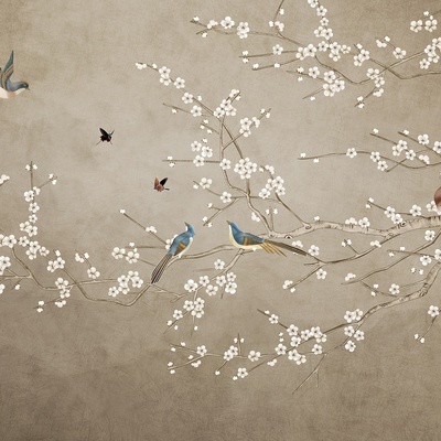 Chinese Style Flower and Bird Tree Top Branch Wallpaper