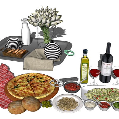 Modern Pizza Flour Seasoning Wine Food Combination