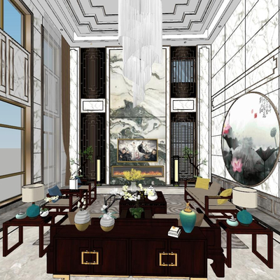 New Chinese Villa Living Room Dining Room