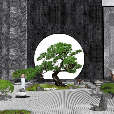 Neo-Chinese Style welcome pine withered mountain stone Zen sketch