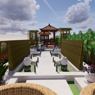 Chinese-style outdoor balcony