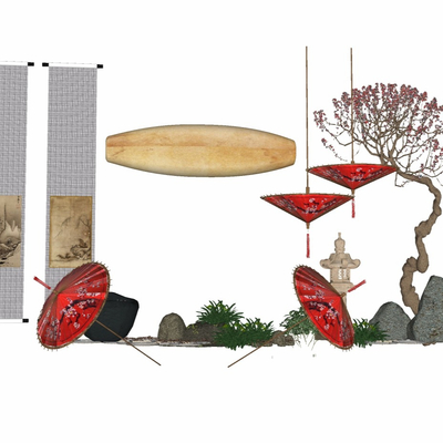 Neo-Chinese Style rockery hanging umbrella gardening sketch