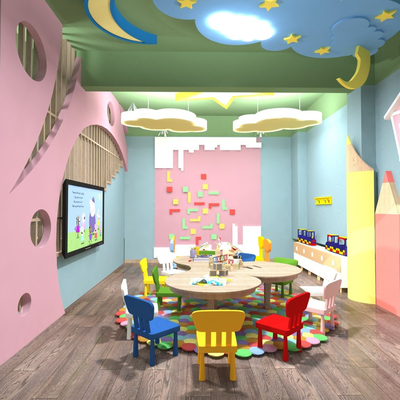 Modern kindergarten classroom activity room