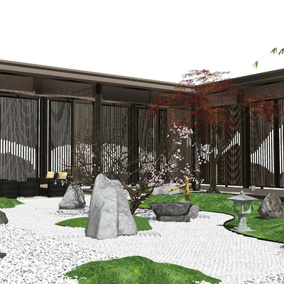 Japanese-style dry landscape courtyard