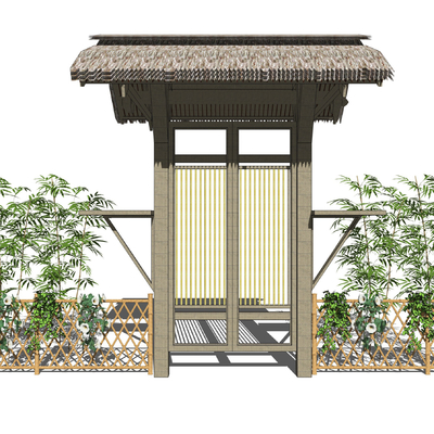 Chinese-style Bamboo Fence Country Door Head