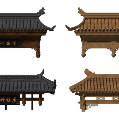 Chinese style ancient building door head and eaves shape