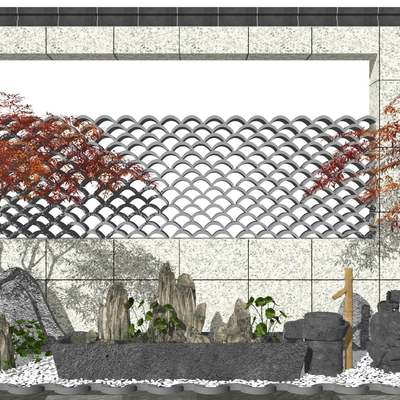 New Chinese Courtyard Tile Rock Rock Landscape Setches