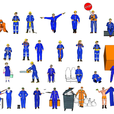 Modern sanitation workers, construction workers