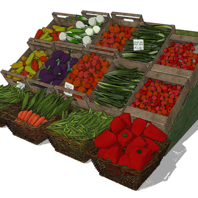 Modern Fresh Supermarket Vegetable and Fruit Shelf