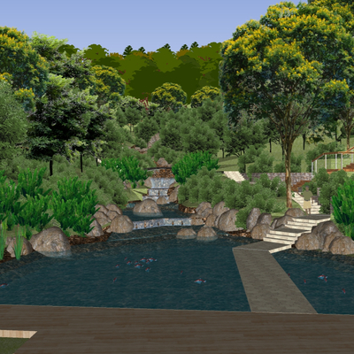 Modern Mountain Park Landscape