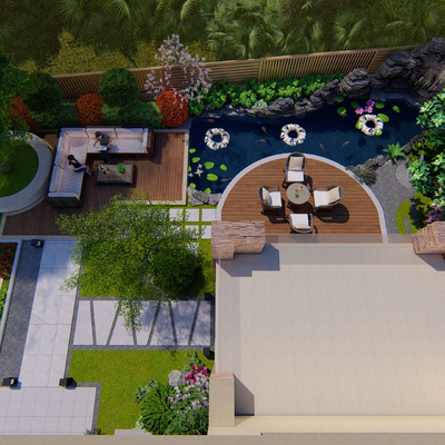 Modern single-family villa courtyard