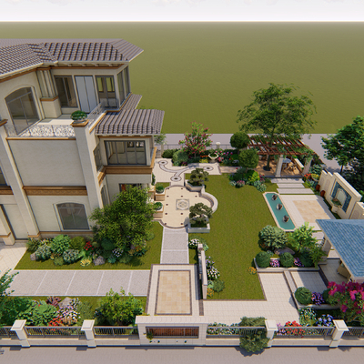 European style villa courtyard view