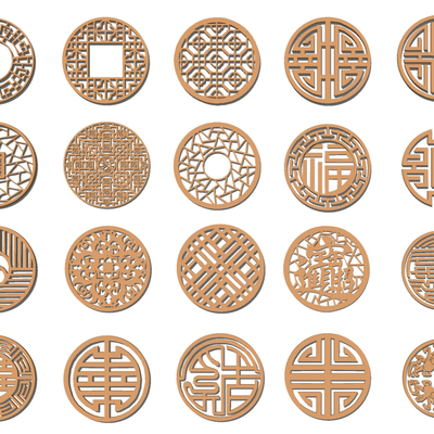 Chinese-style Round Flower Lattice Window Carved Component