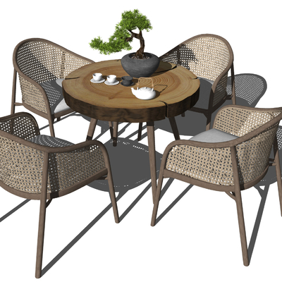 Neo-Chinese Style Outdoor Rattan Coffee Tables and Chairs