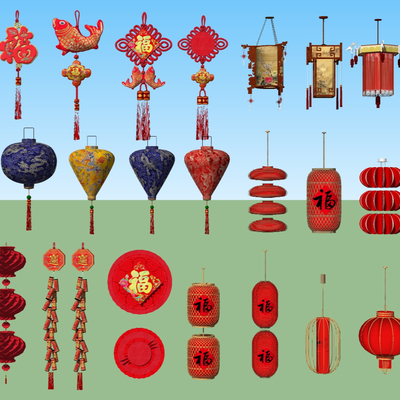 Chinese Spring Festival red lantern couplet Chinese knot