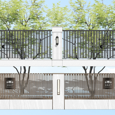 Modern residential district wrought iron fence