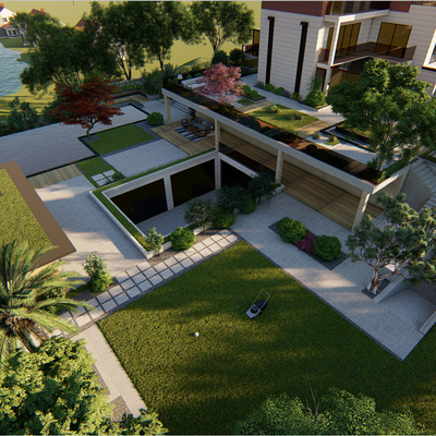 Modern villa courtyard view