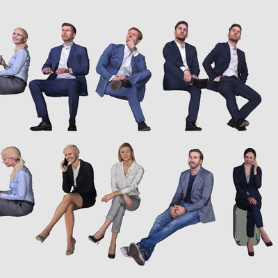 Modern Sitting Business Men and Women Characters