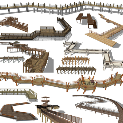 Chinese-style wooden trestle trestle wetland trestle road