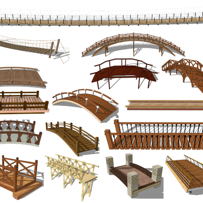 Chinese-style small wooden bridge suspension bridge arch bridge