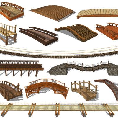 Chinese-style small wooden bridge suspension bridge arch bridge