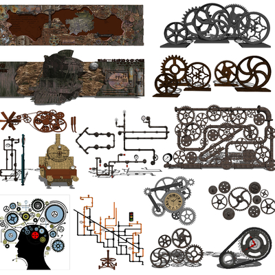 Industrial wind gear pipe mechanical sculpture sketch