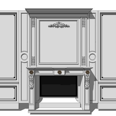 European-style plaster line siding fireplace