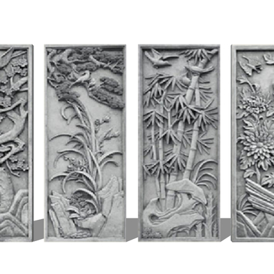 Chinese-style plum, orchid, bamboo and chrysanthemum brick carving