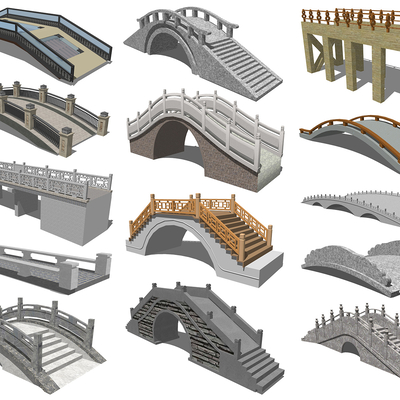 Chinese-style stone bridge wooden bridge arch bridge landscape bridge