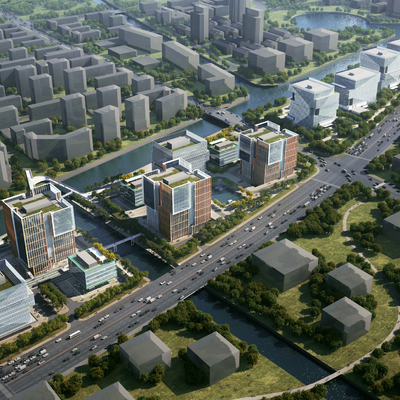 Bird's-eye view of modern office park