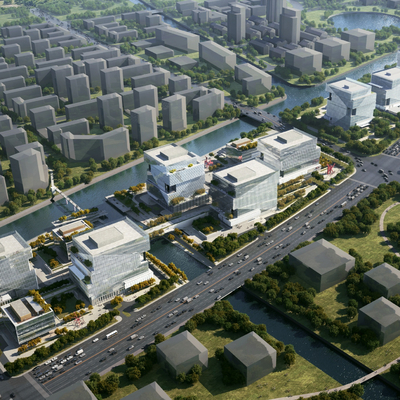 Bird's-eye view of modern office park