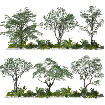 Modern landscape tree shrub gardening sketch