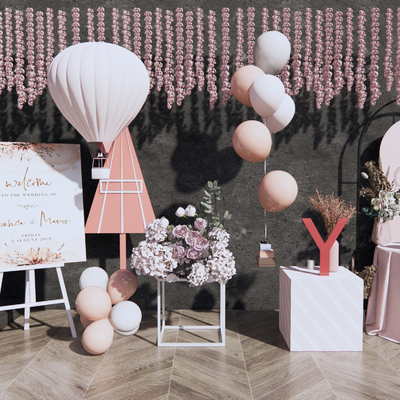 Modern wedding balloon jewelry window