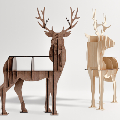 Modern wooden reindeer ornaments