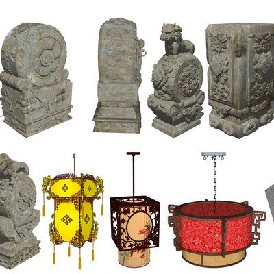 New Chinese-style Drum Stone Sculpture Chandelier