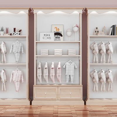 modern children's clothing store shelves